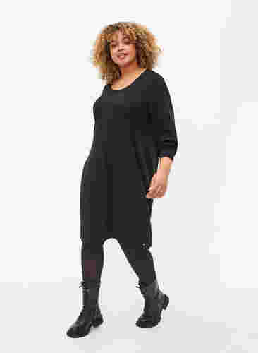 Långärmad klänning med korsad rygg, Black, Model image number 2
