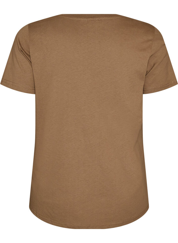 T-shirt i bomull med tryck framtill och v-ringning, Brun, Packshot image number 1