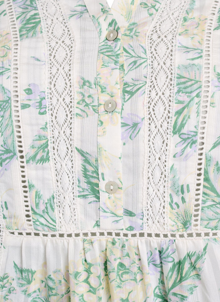 Blus med tryck och halvkorta &auml;rmar, Vit, Packshot image number 2