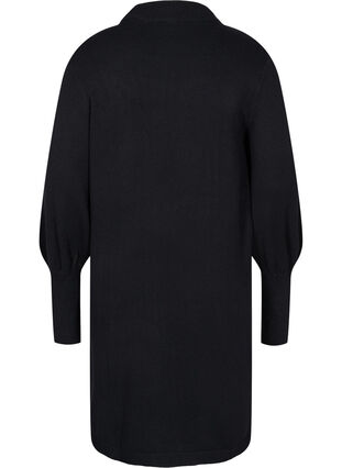 Stickad klänning med rund urringning och långa ärmar, Black, Packshot image number 1