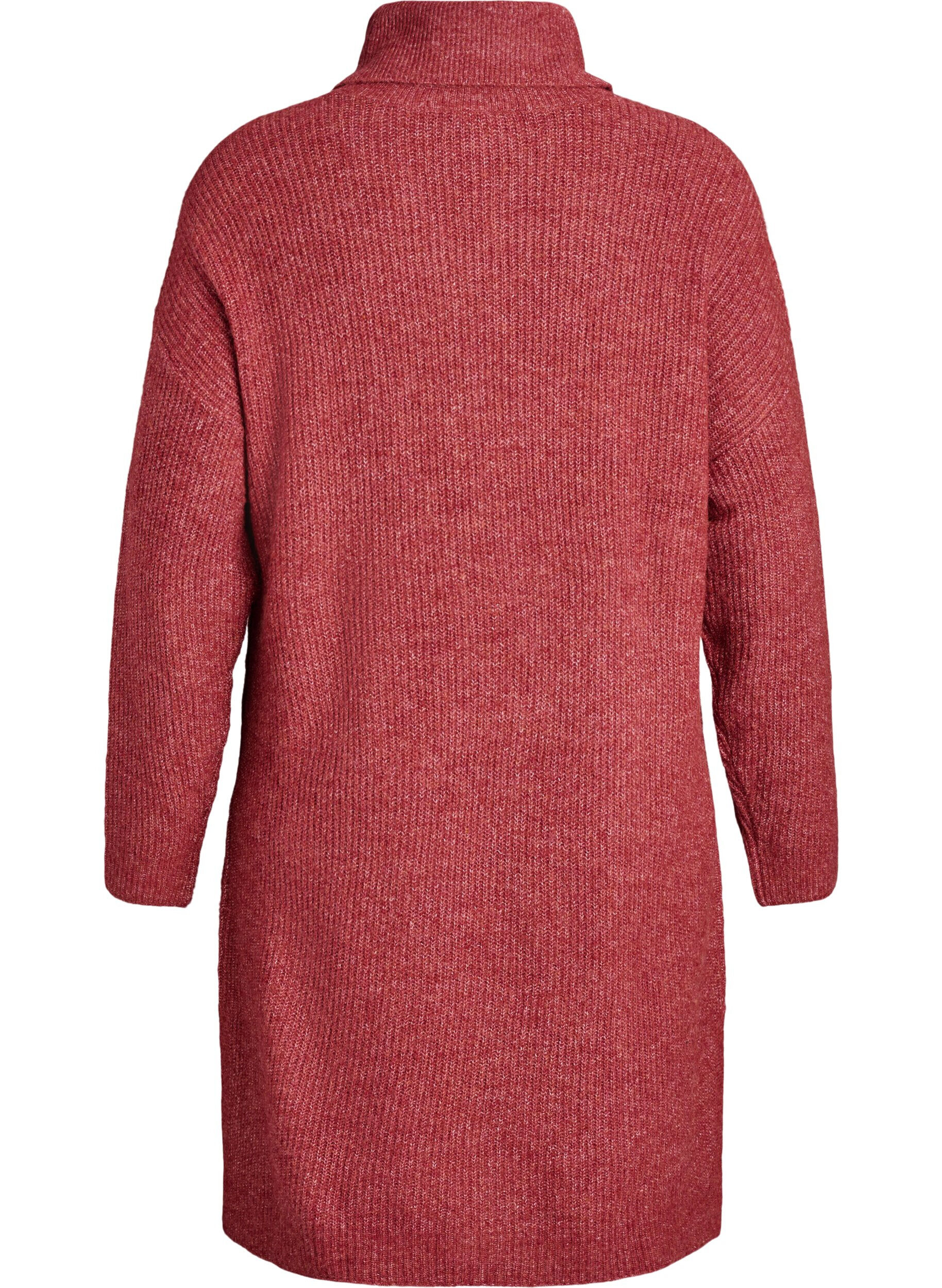 ZizziStickad kl&auml;nning med polokrage, R&ouml;d, Packshot image number 1