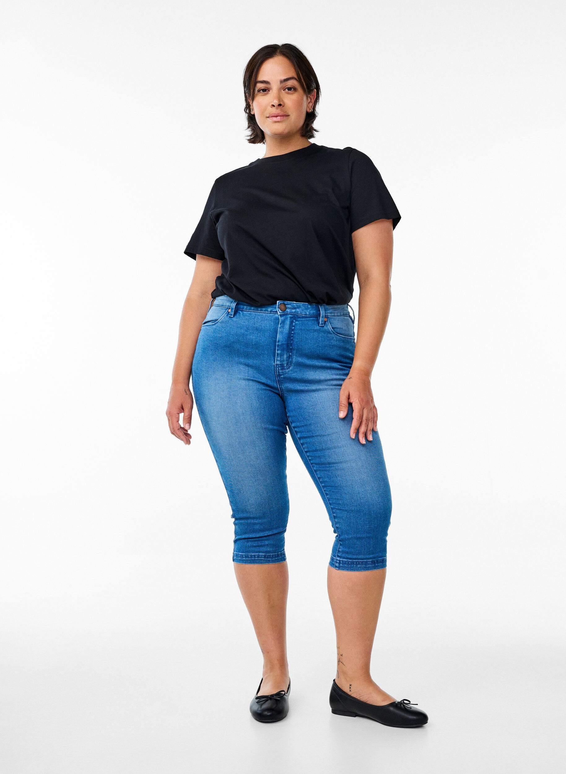 Amy caprijeans med h&ouml;g midja och super slim fit, Bl&aring;, Model