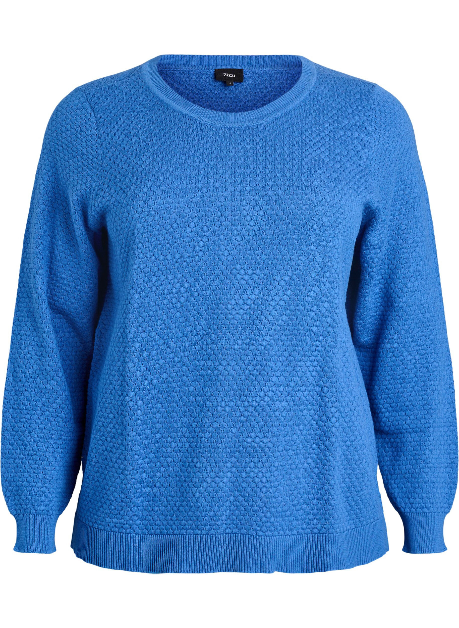 Stickad blus i bomull med strukturm&ouml;nster