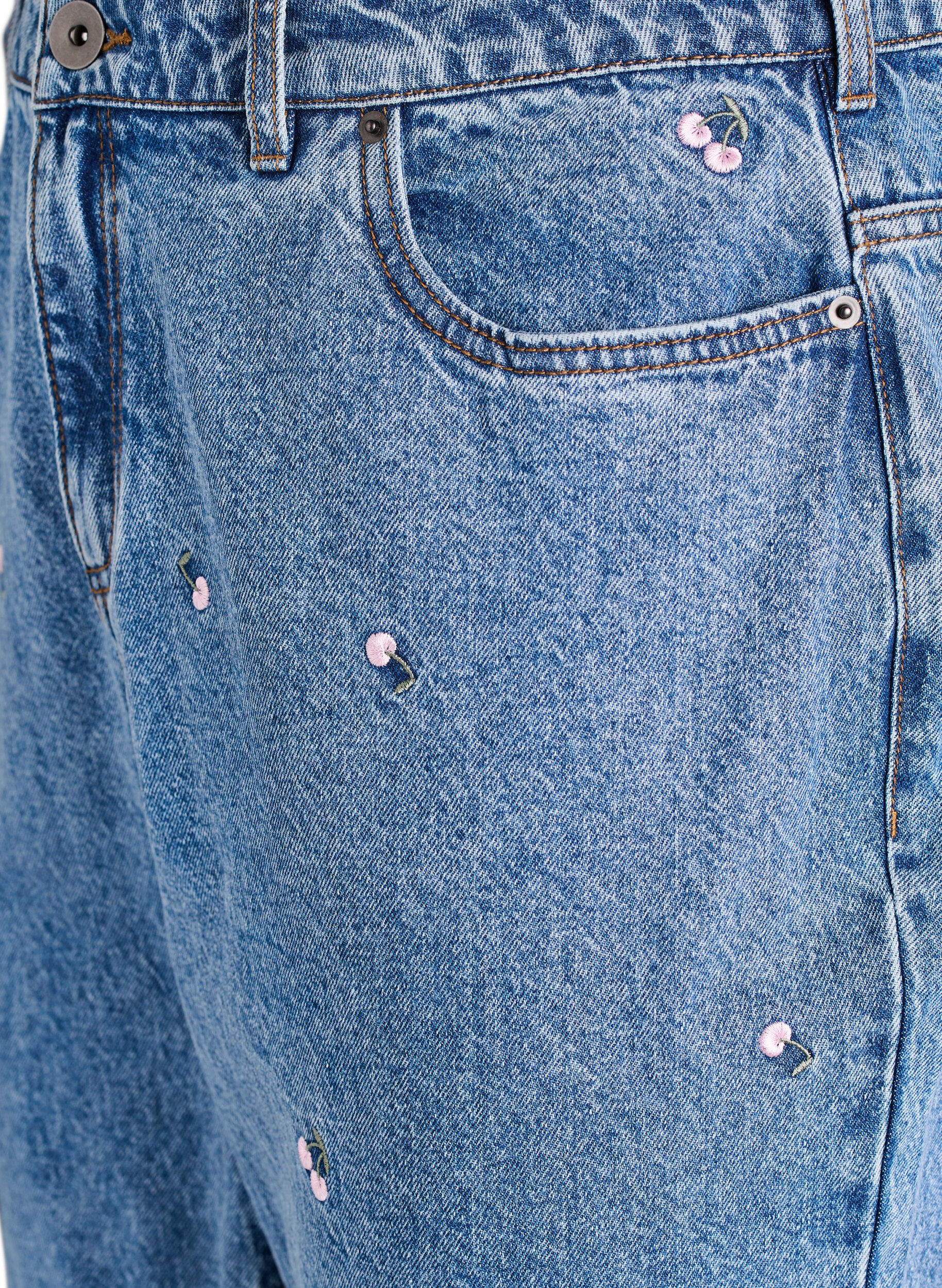 Zizzi Gemma-jeans med h&ouml;g midja och broderade detaljer, Bl&aring;, Packshot image number 2