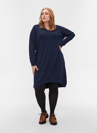 Enfärgad klänning i sweatshirtmaterial, Navy Blazer, Model image number 2