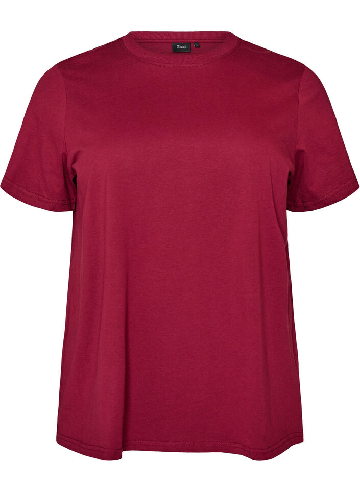 Enkel t-shirt i bomull med rund halsringning, R&ouml;d, Packshot image number 0