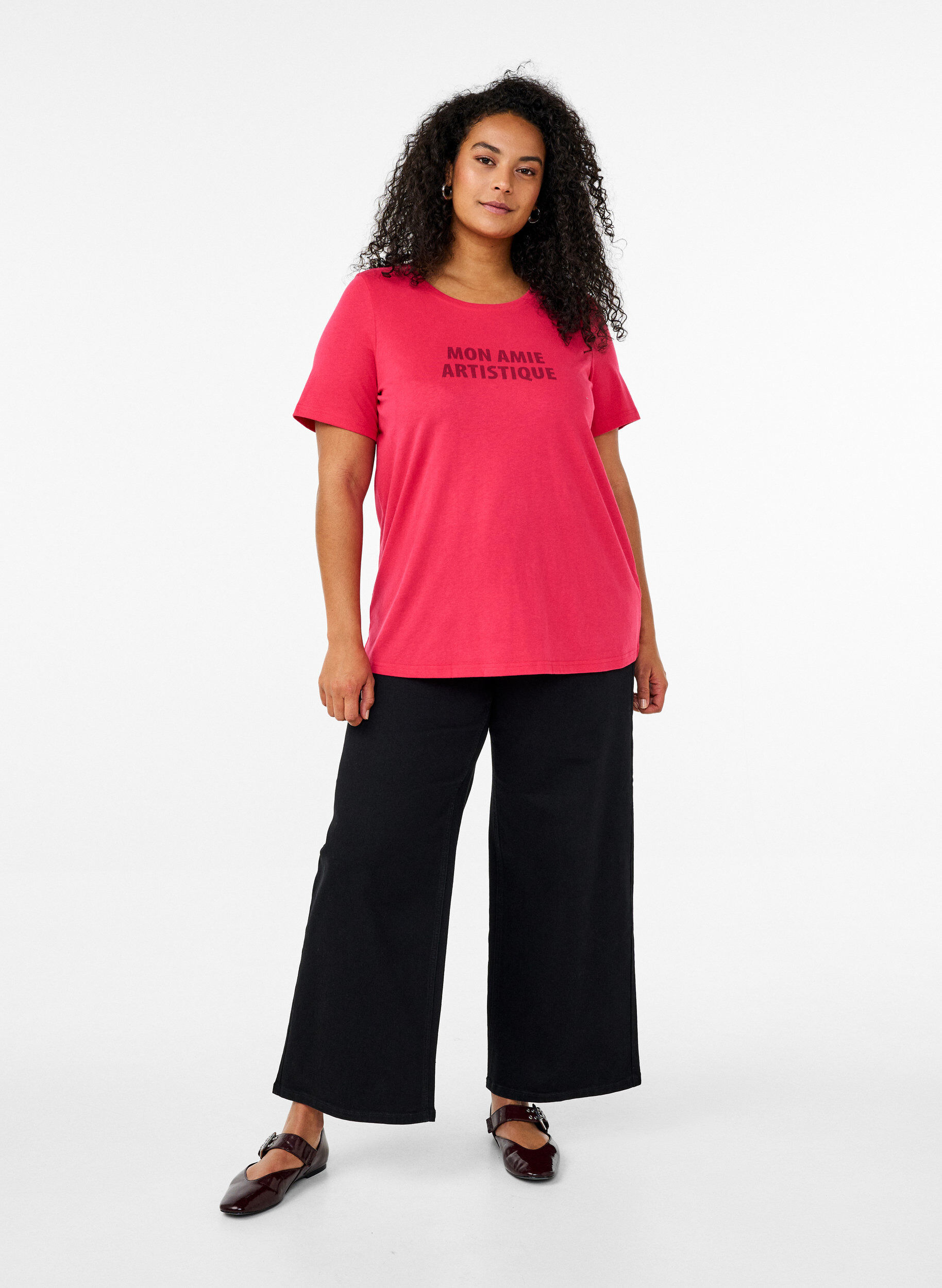 Zizzi FLASH - T-shirt med tryck, Rosa, Model image number 1