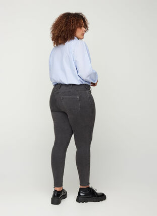 Cropped Amy Jeans med hög midja och dragkedja, Grey Denim, Model image number 0
