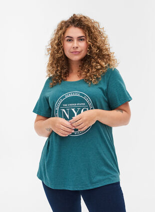 Melerad t-shirt med tryck och korta ärmar, Pacific Mel., Model image number 0