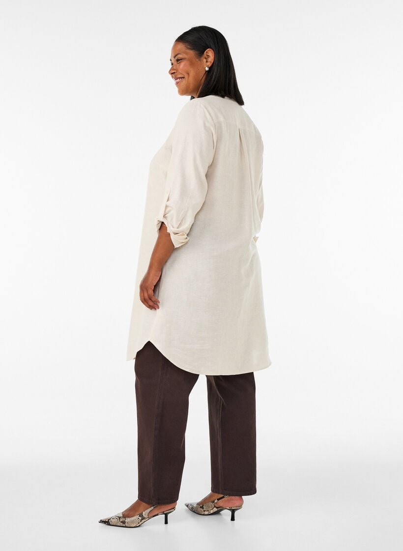 L&aring;ng skjorta i linne och viskos, Beige, Model image number 2