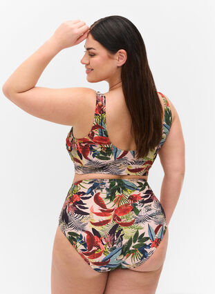 Bikinitrosa med hög midja och prickar, Palm Print, Model image number 1