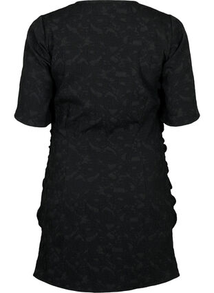 Kortärmad klänning med textur och draperingar, Black, Packshot image number 1