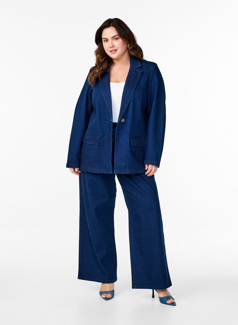 Jeansblazer med fickor, Bl&aring;, Model image number 1