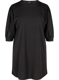 Enfärgad tunika med 2/4-ärmar och plissering på axlarna, Black