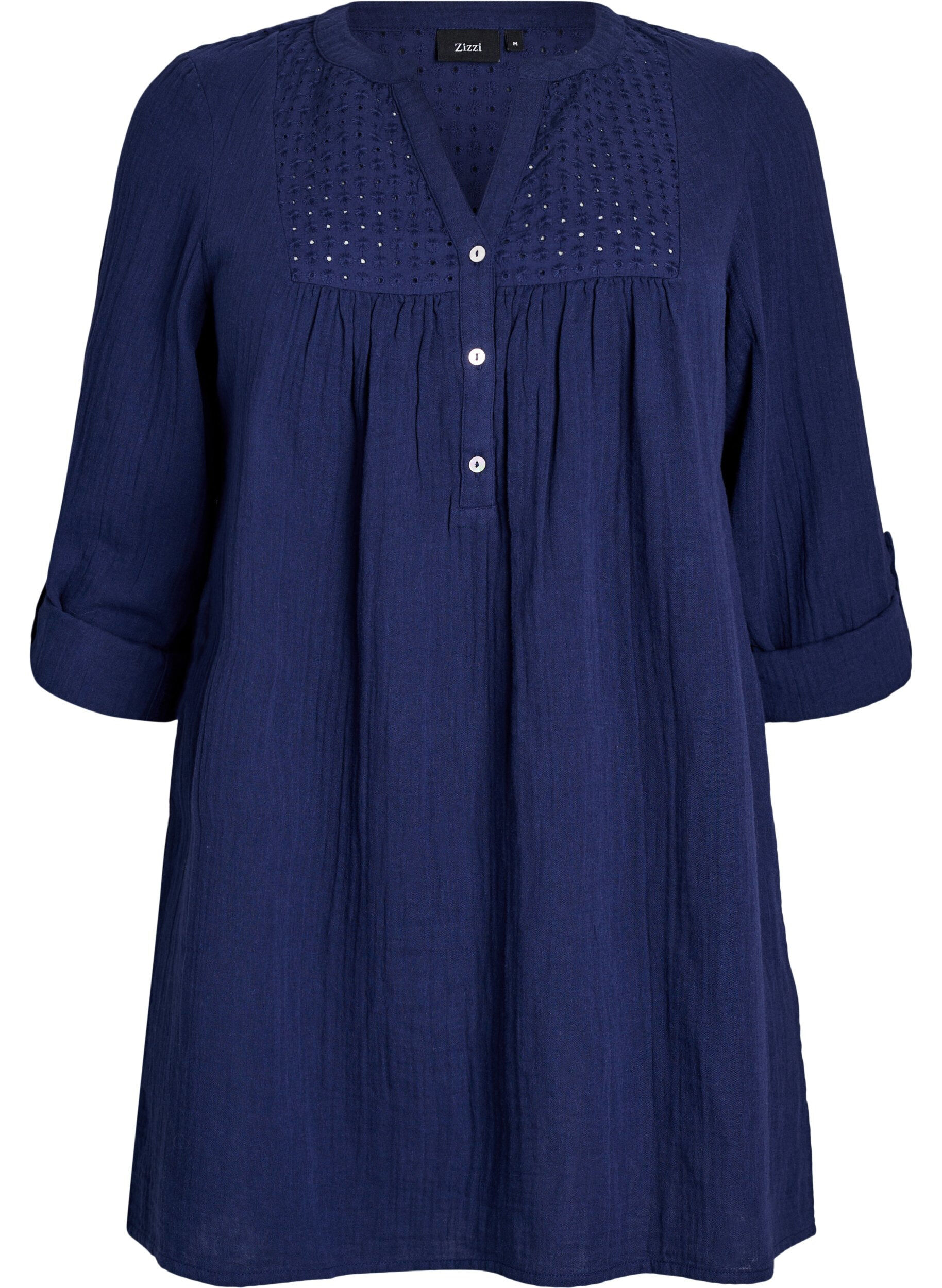 ZizziTunika i bomullsmuslin med broderie anglaise, Bl&aring;, Packshot image number 0