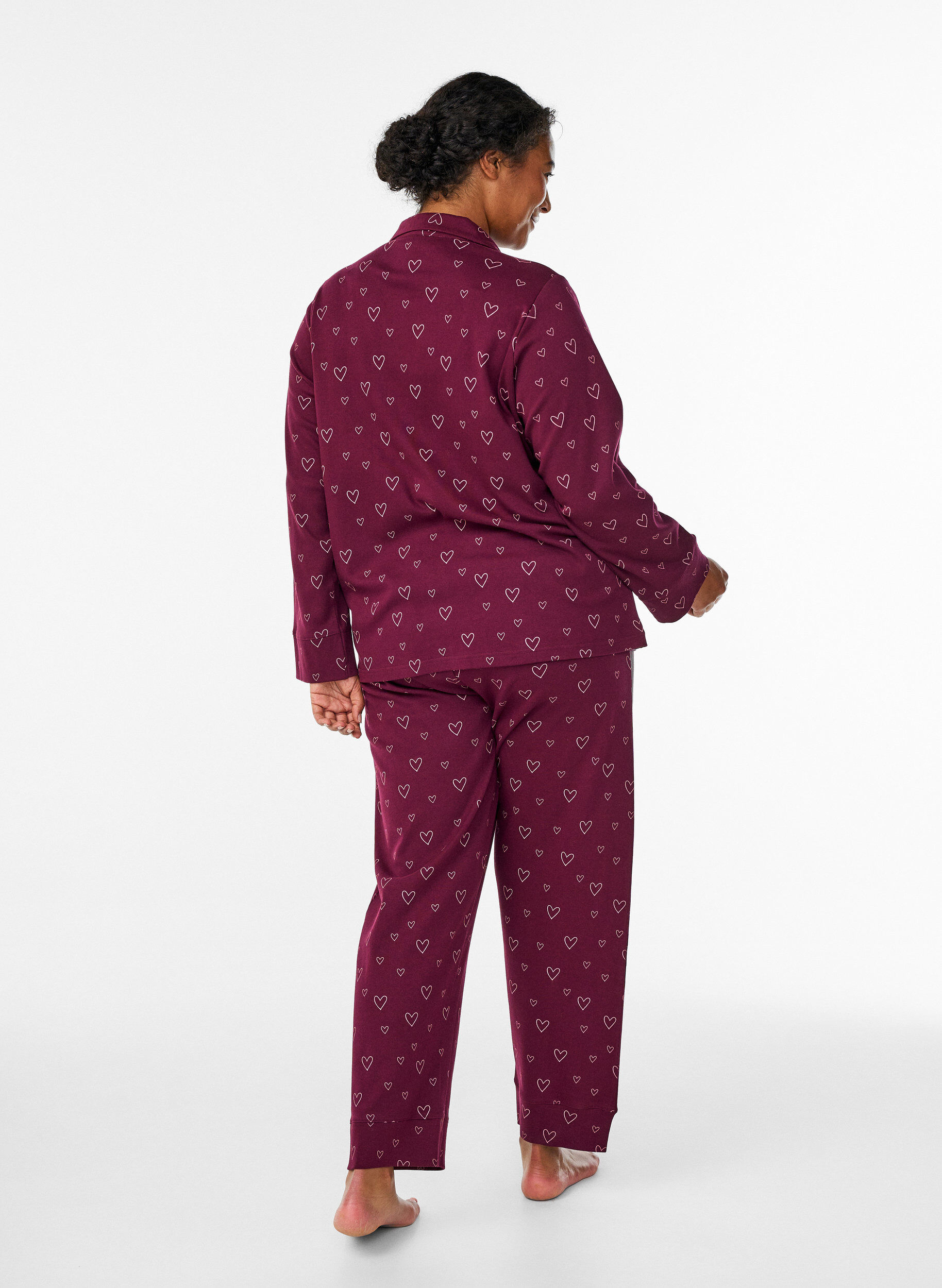 Zizzi Pyjamasbyxor i bomull med h&ouml;g midja, M&ouml;rk Bordeaux, Model image number 1