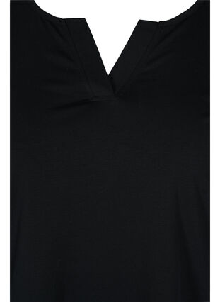 Enfärgad bomullstopp med 3/4-ärmar och slits, Black, Packshot image number 2