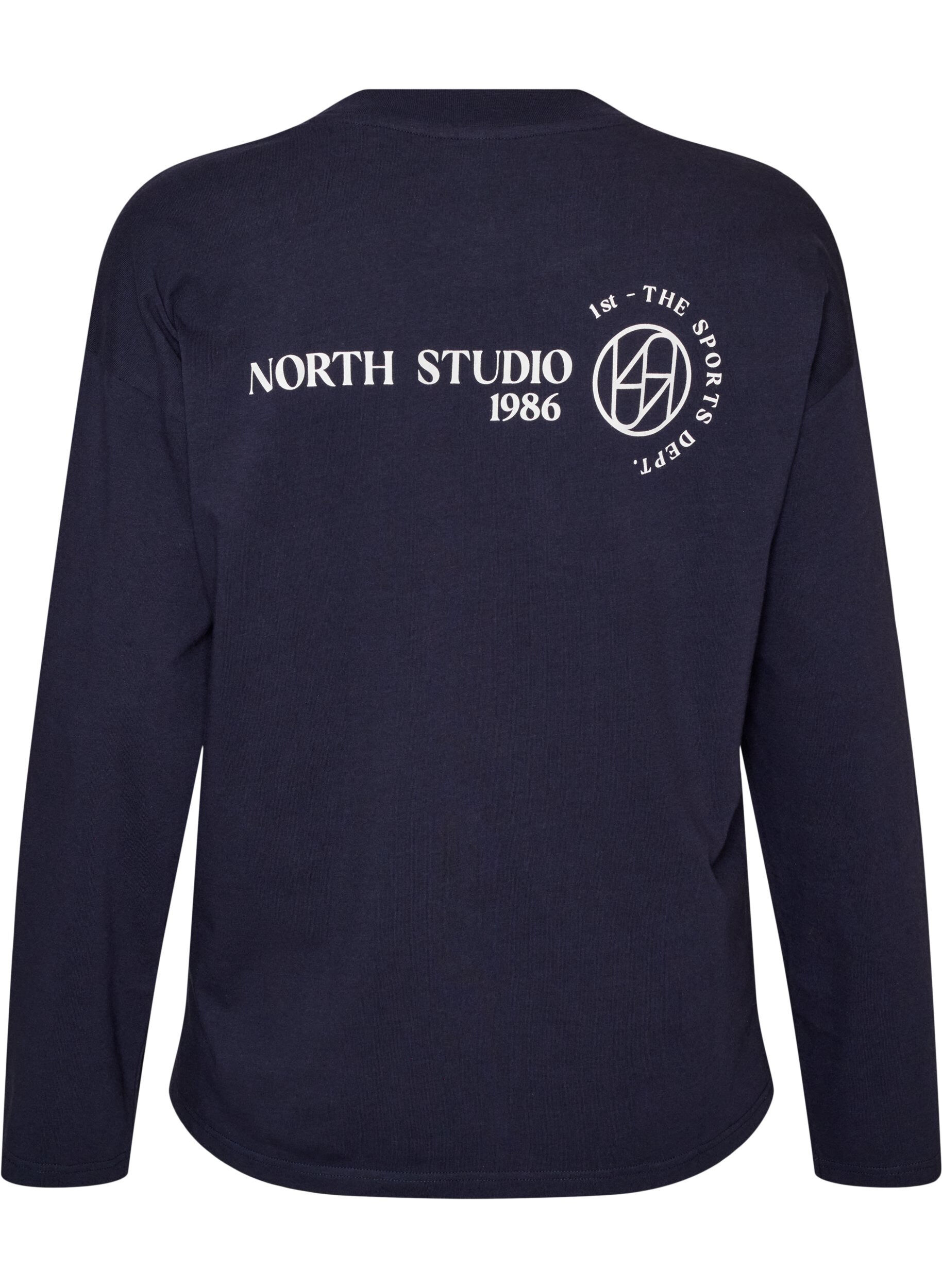 ZizziL&aring;ng&auml;rmad blus i jersey med texttryck, Bl&aring;, Packshot image number 1