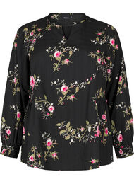 L&aring;ng&auml;rmad blus med blomm&ouml;nster, Svart