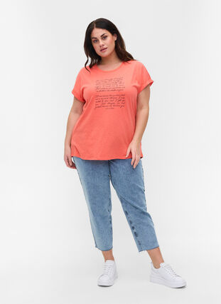 T-shirt i ekologisk bomull med tryck, Living Coral Text, Model image number 2