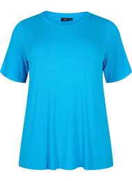T-shirt i viskos med ribbstruktur, Ibiza Blue