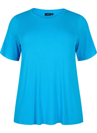 T-shirt i viskos med ribbstruktur, Ibiza Blue, Packshot image number 0