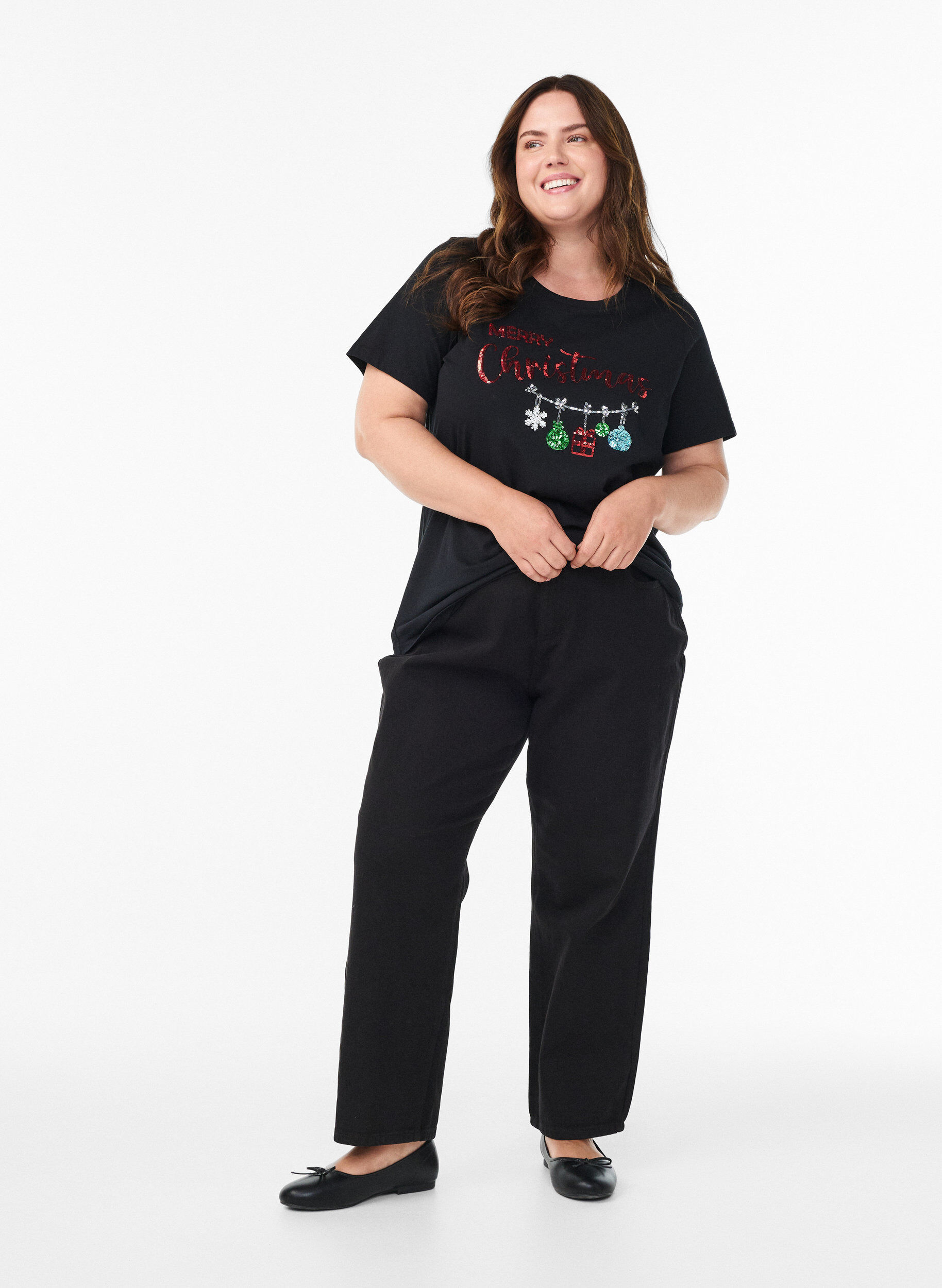 Zizzi Jul-t-shirt i ekologisk bomull, Svart, Model image number 1