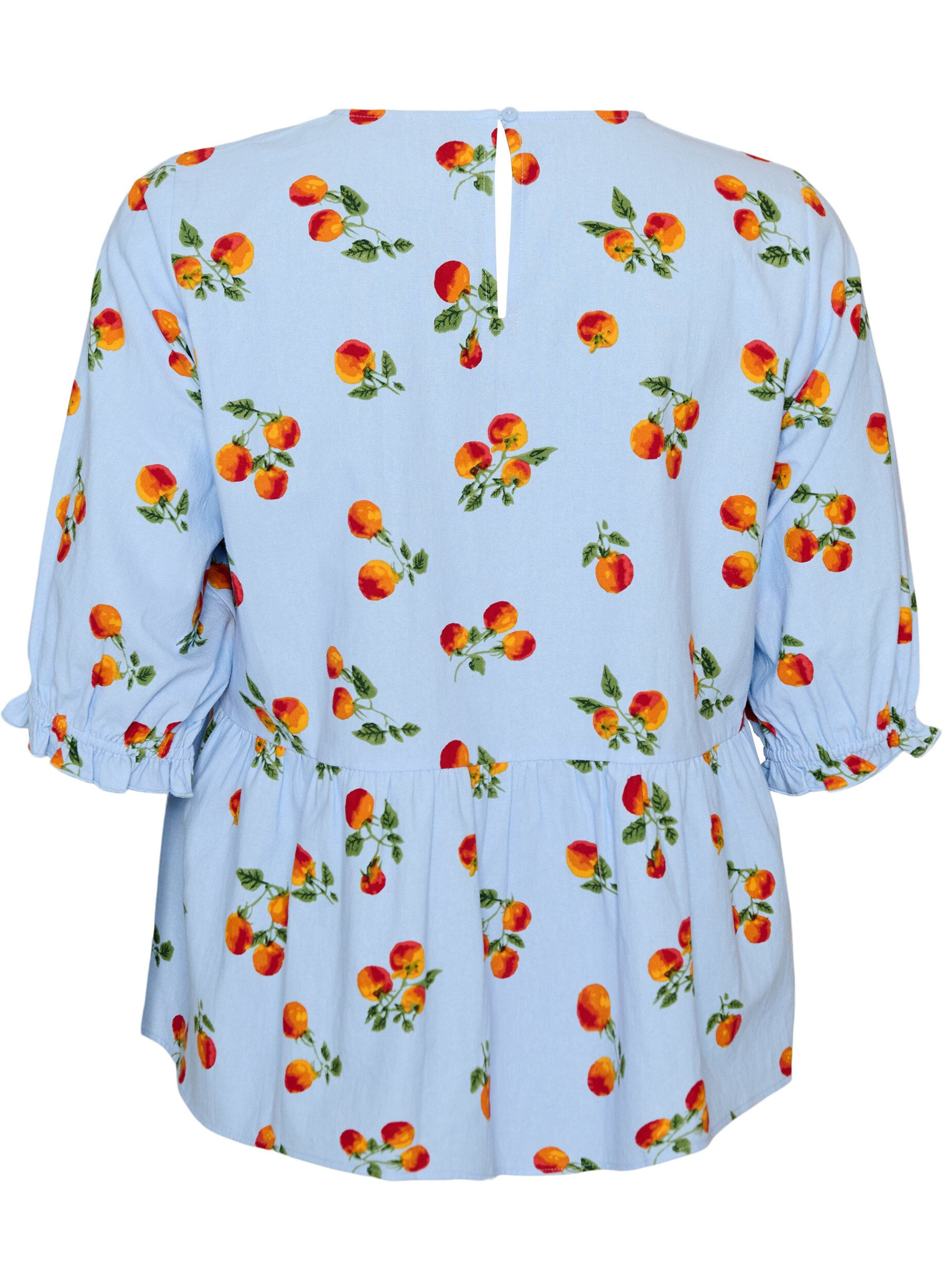 ZizziBlus i bomull med tomatm&ouml;nster och peplum, Bl&aring;, Packshot image number 1