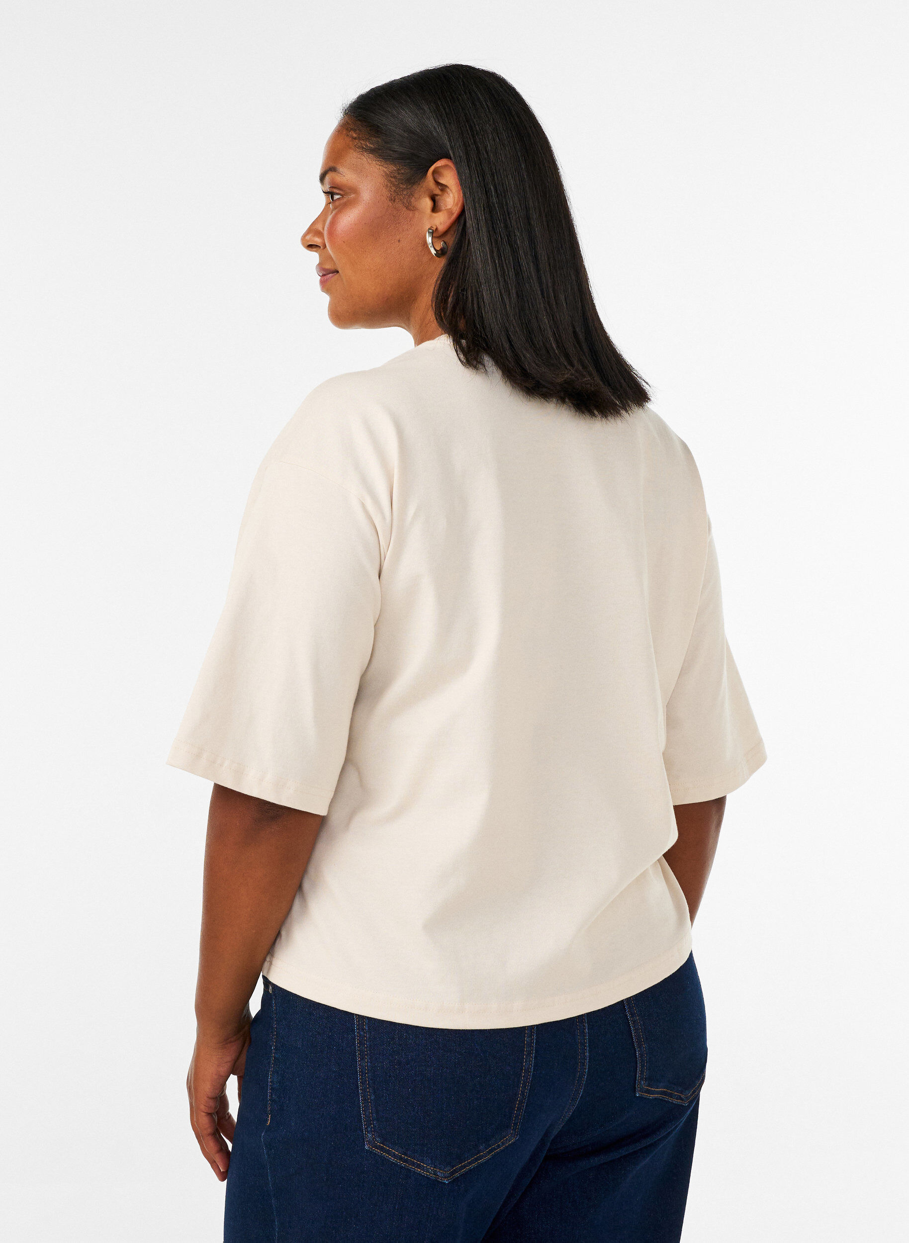 ZizziT-shirt med texttryck och m&auml;rken, Beige, Model image number 2