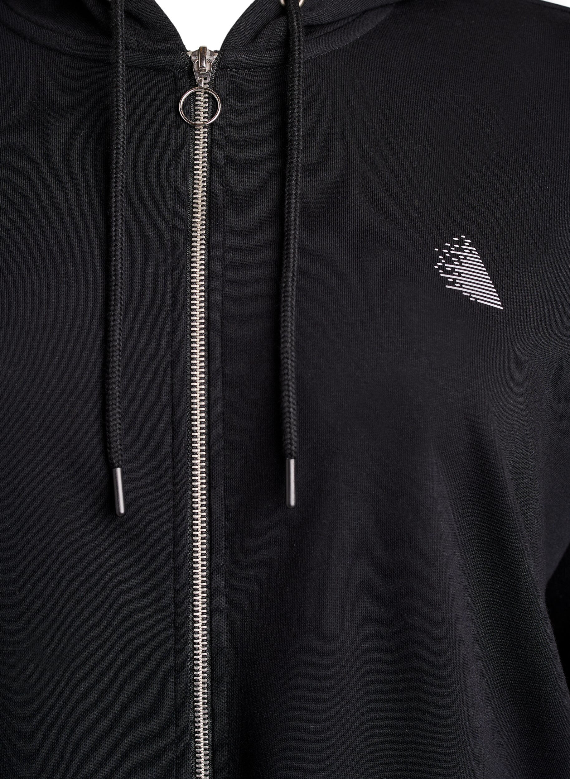 Zizzi L&aring;ng sweatkofta med tryckta detaljer, Svart, Packshot image number 2