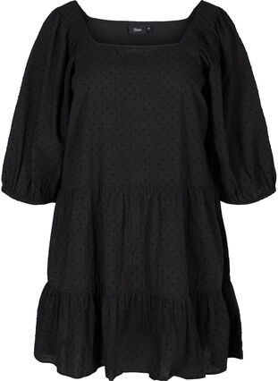 A-linjeformad klänning med 3/4 ärmar , Black, Packshot image number 0