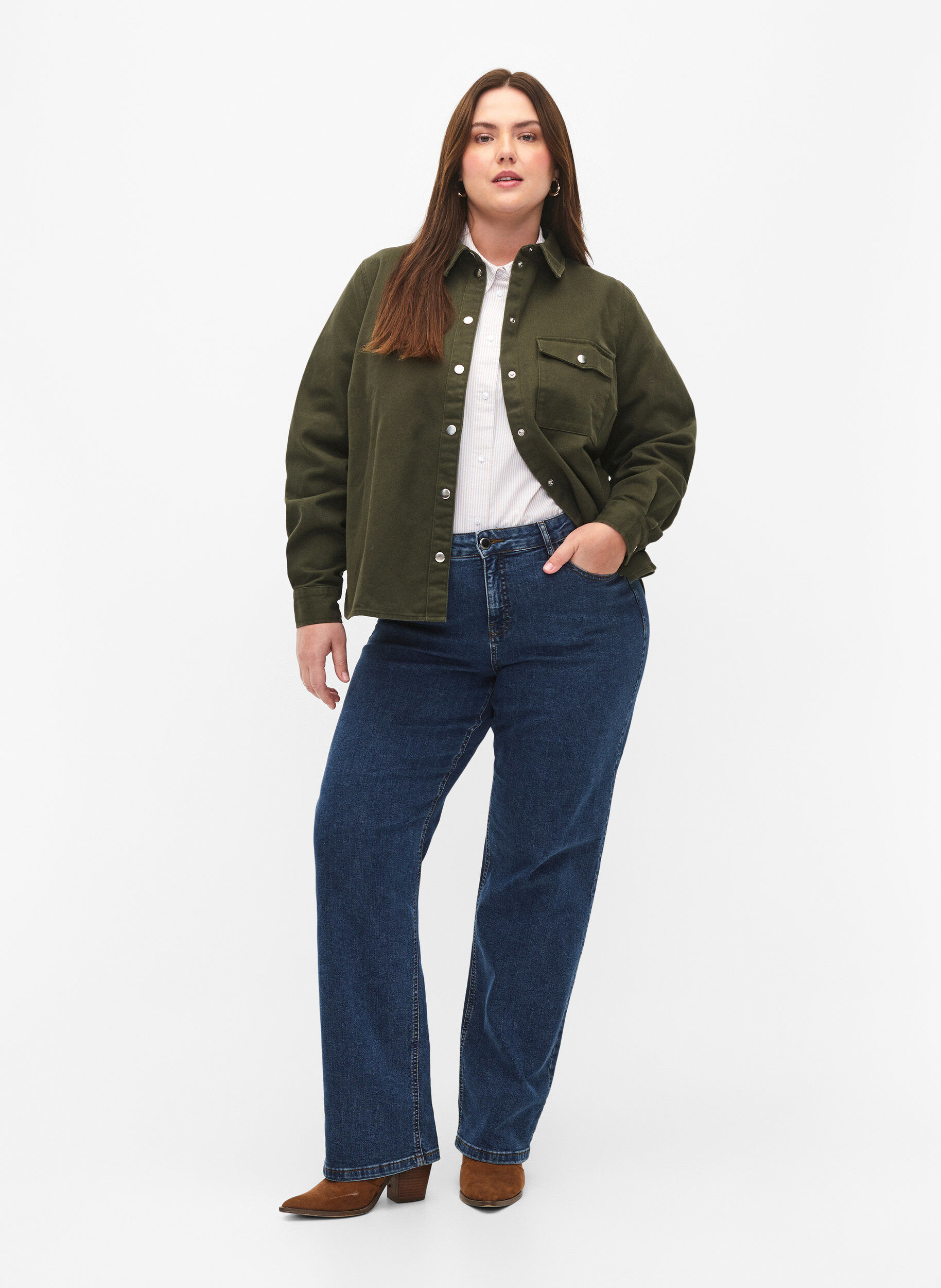 Zizzi Jacka i canvas med knappar, Forest Night, Model image number 2