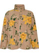 Blommig fleecejacka med h&ouml;g krage och dragkedja, Beige, Packshot image number 0