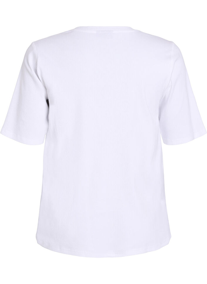 Blus i ribbad jersey med korta &auml;rmar, Vit, Packshot image number 1