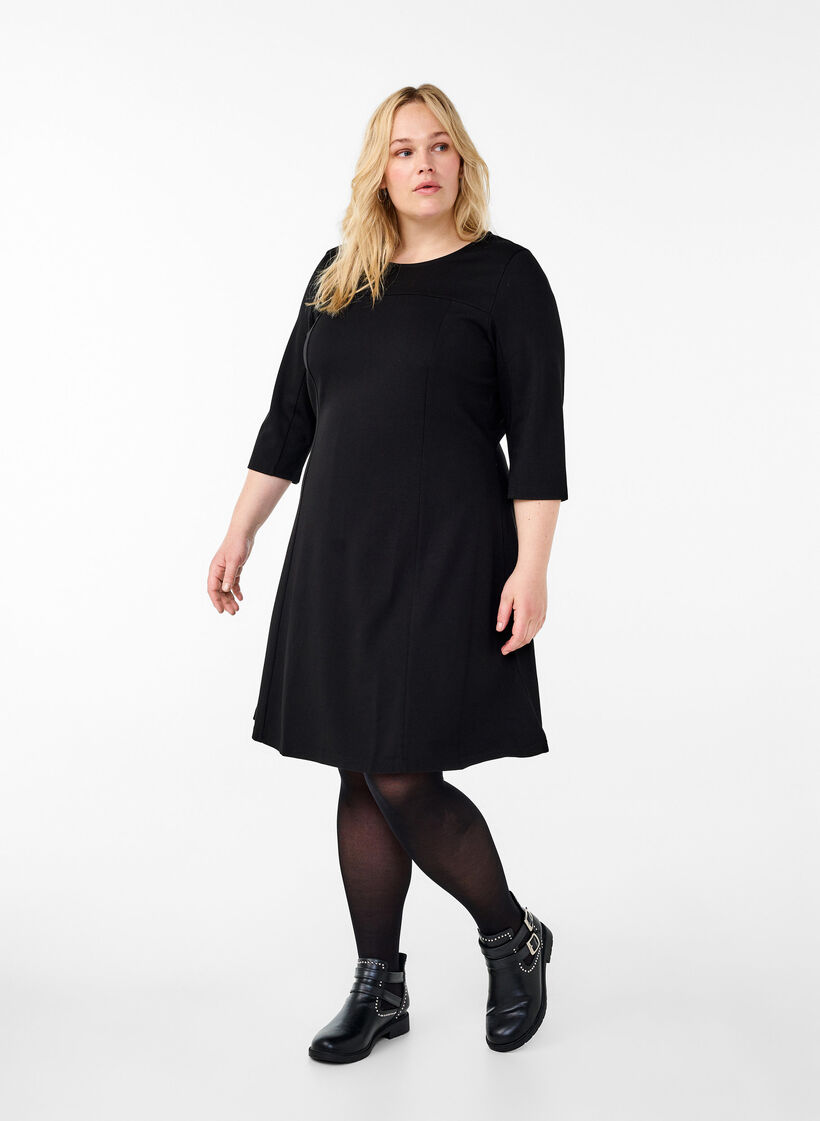 A-linjeformad kl&auml;nning med trekvarts&auml;rm, Svart, Model image number 1
