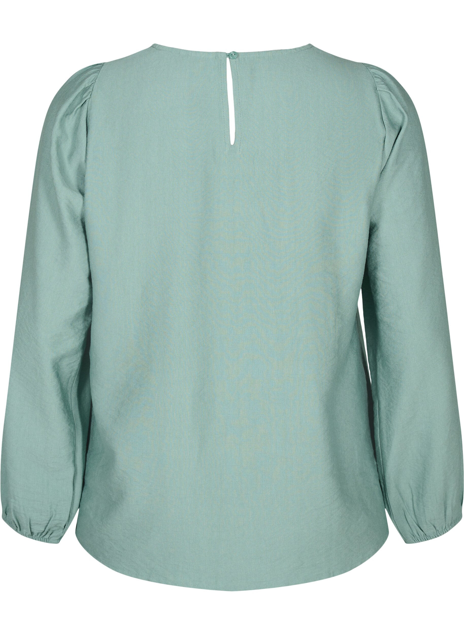 Zizzi Blus i viskos med virkade detaljer, Chinois Green, Packshot image number 1