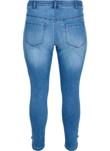 Croppade Amy jeans med pärlor, Blue denim, Packshot image number 1