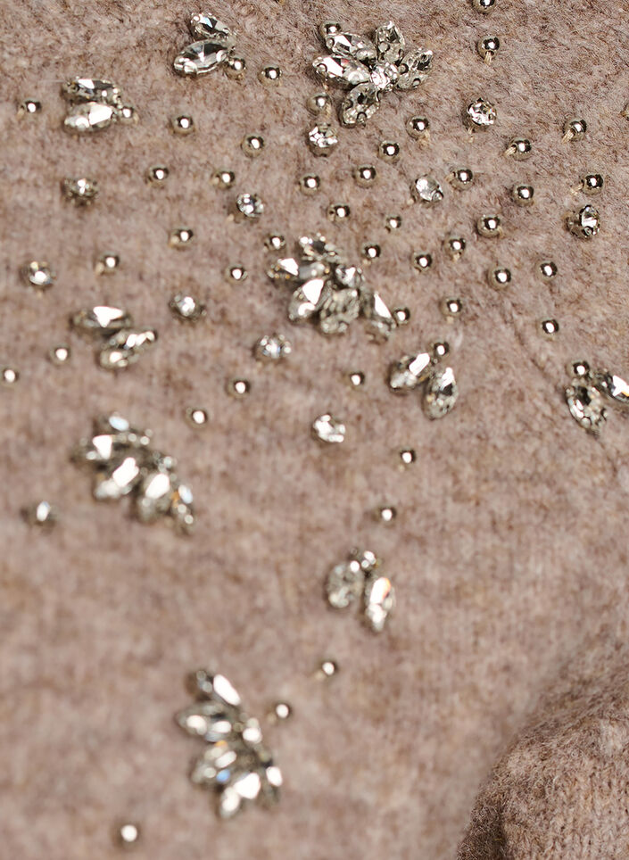 blus i stickat med strass och nitar, Beige, Packshot image number 2