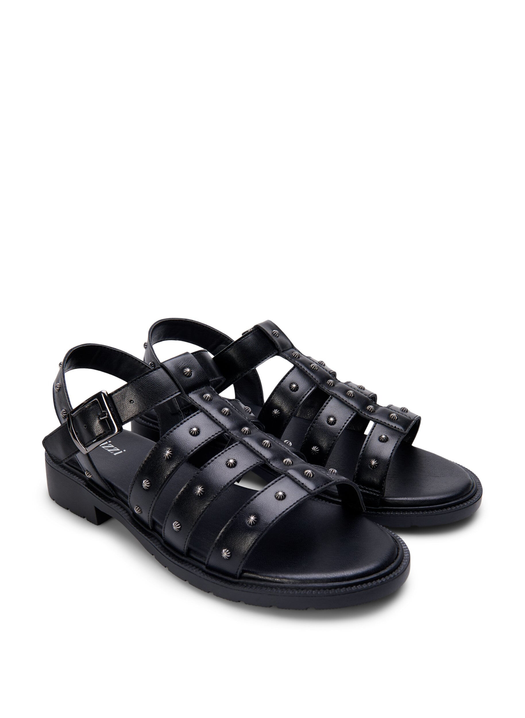 Zizzi Bred sandal med nitar, Svart, Packshot image number 1