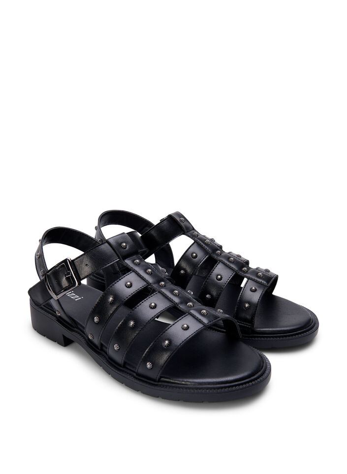Bred sandal med nitar, Svart, Packshot image number 1