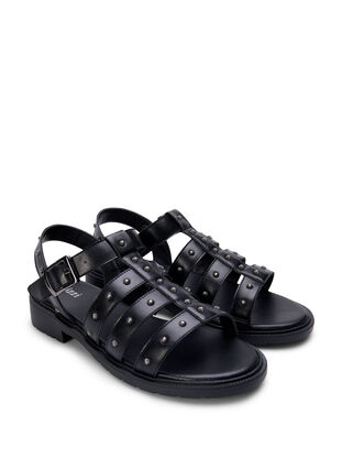 Bred sandal med nitar, Black, Packshot image number 1