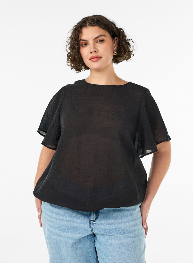 Blus med ballongform och ving&auml;rmar, Svart, Model image number 0