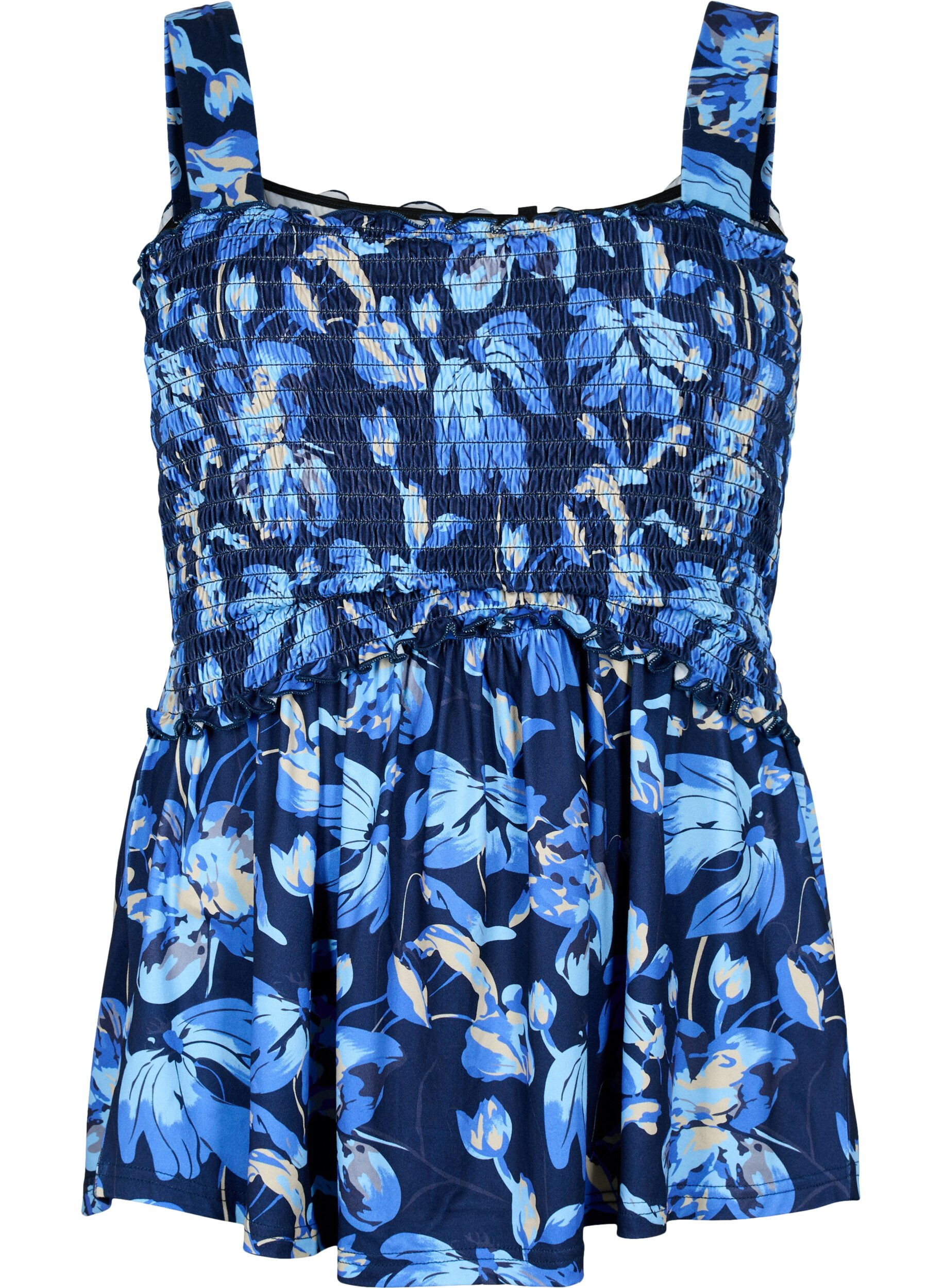 Zizzi Amningsv&auml;nlig topp med smock, Blue Flower Print, Packshot image number 0