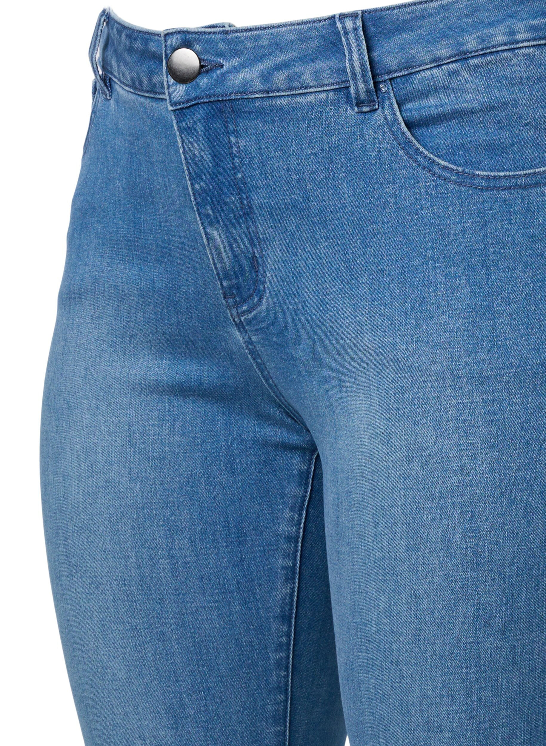 Zizzi Croppade Emily jeans med broderi, Blue denim, Packshot image number 2