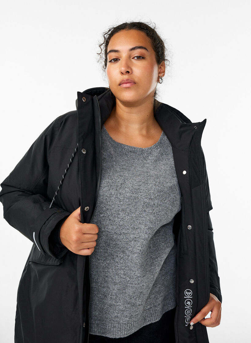 Vattenavvisande parkas med huva och funktionella detaljer, Svart, Model image number 3