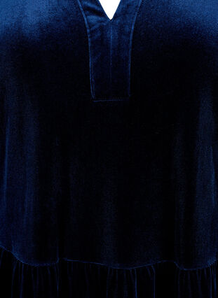 Klänning i velour med volangkrage och 3/4-ärmar, Navy Blazer, Packshot image number 2