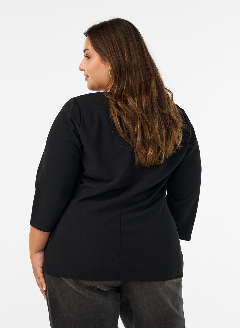 Blus med asymmetrisk drapering och 3/4-&auml;rmar, Svart, Model image number 2