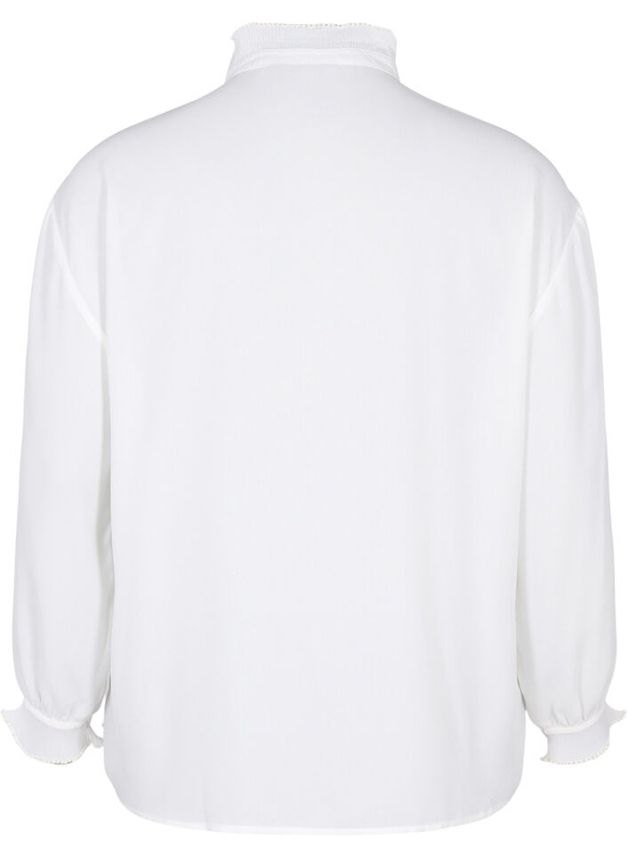 Skjortblus med volangdetaljer, Bright White, Packshot image number 1