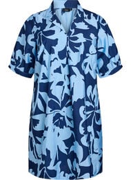 Knälång klänning med tryck och v-ringning, Blå