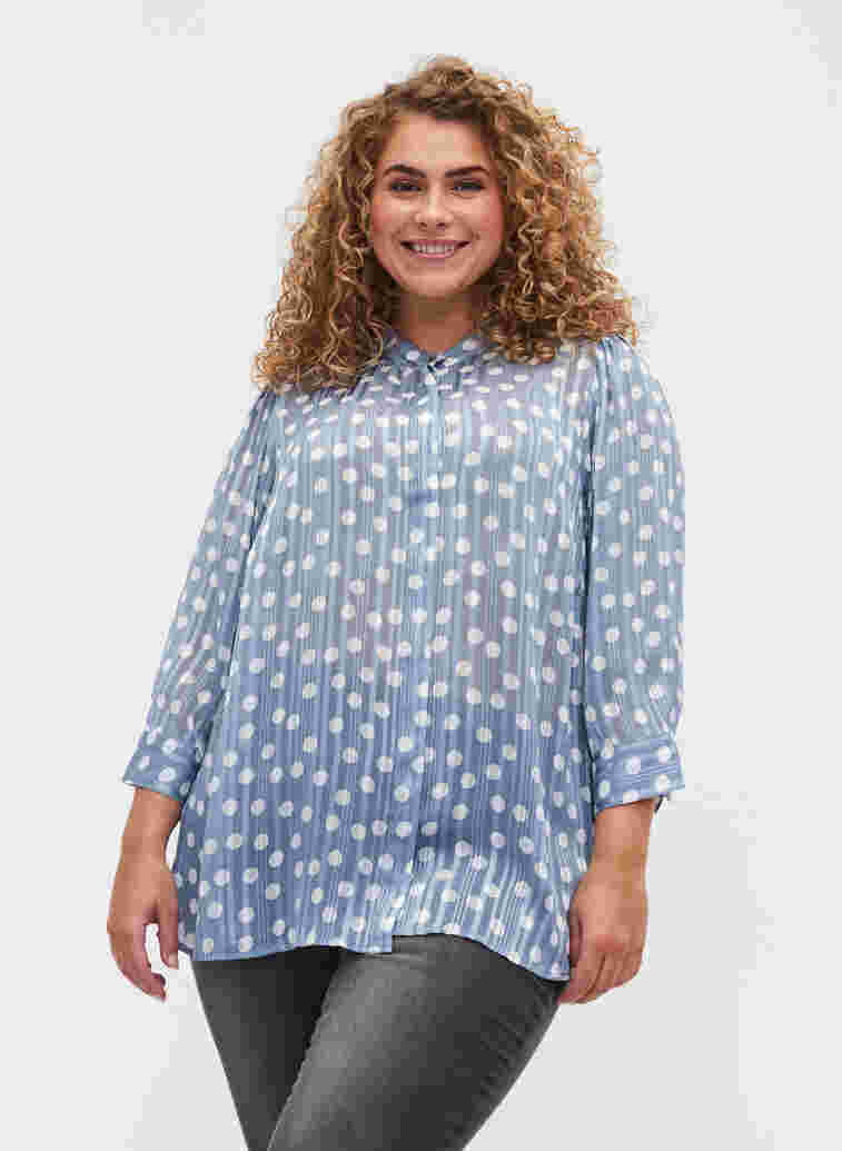 Mönstrad skjorta med 3/4 ärmar, Dusty Blue Dot, Model image number 0